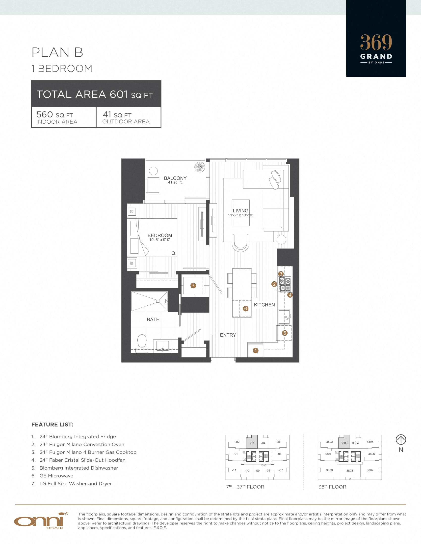 Floor plan for 1 bed, 1 bath, 560 sqft